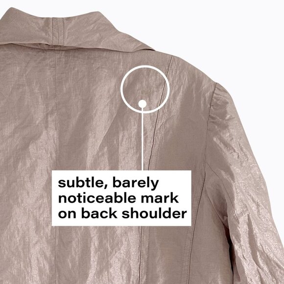 Chico's Ballet Pink Blazer M Ruched Open Front Shimmery Metallic Accent Preppy - Picture 7 of 7